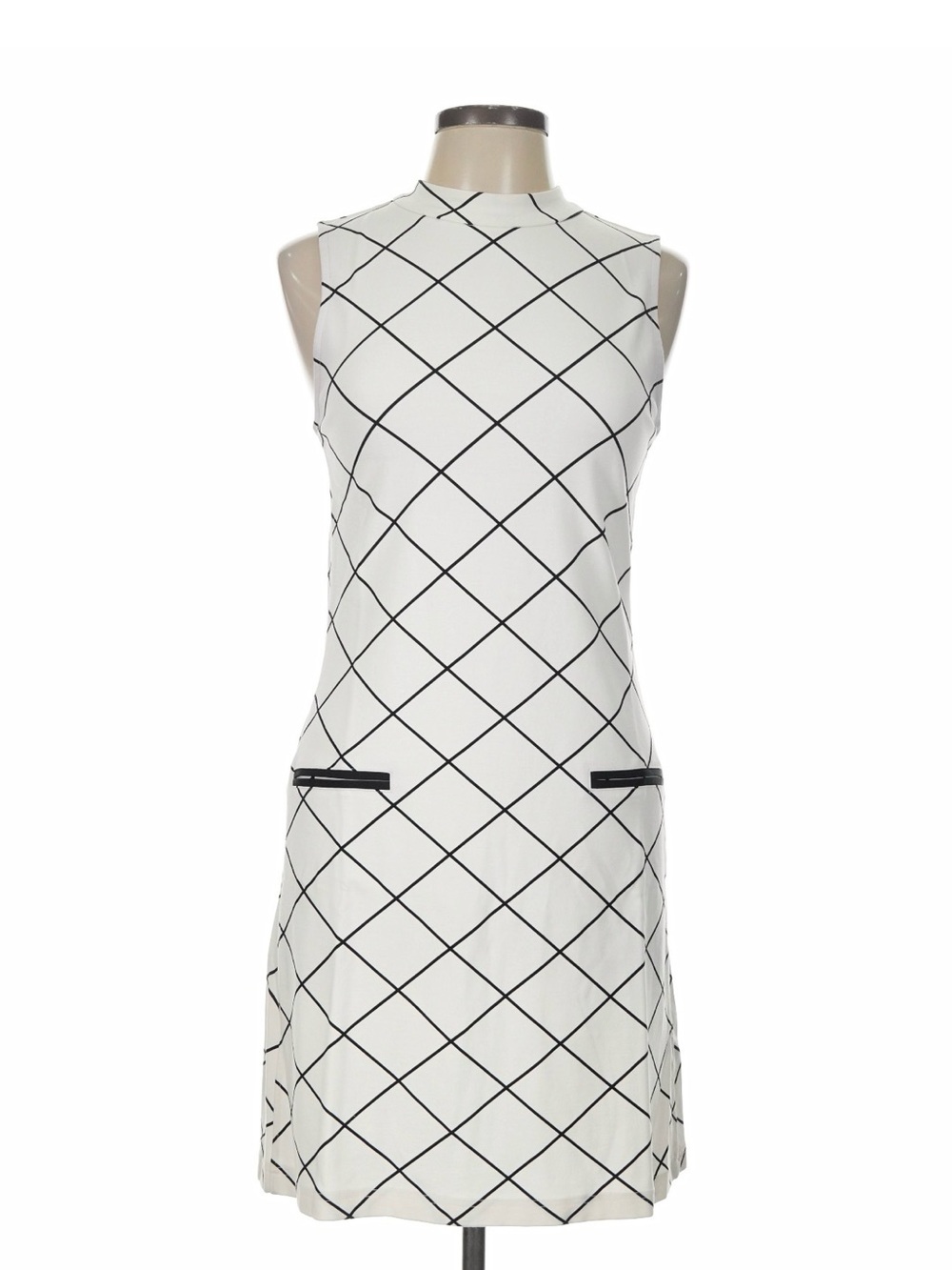 Sanctuary - Sleeveless White Diamond-Grid Shift Dress